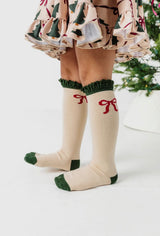 Vanilla Bow Lace Top Knee High Socks