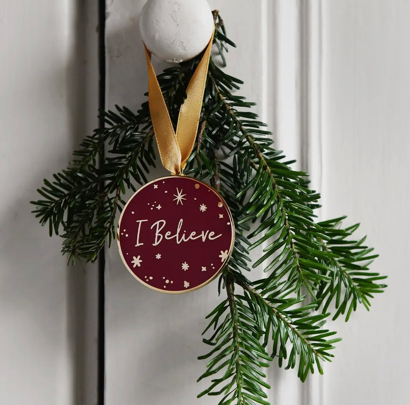 Red 'I Believe' Enamel Christmas Tree Decoration