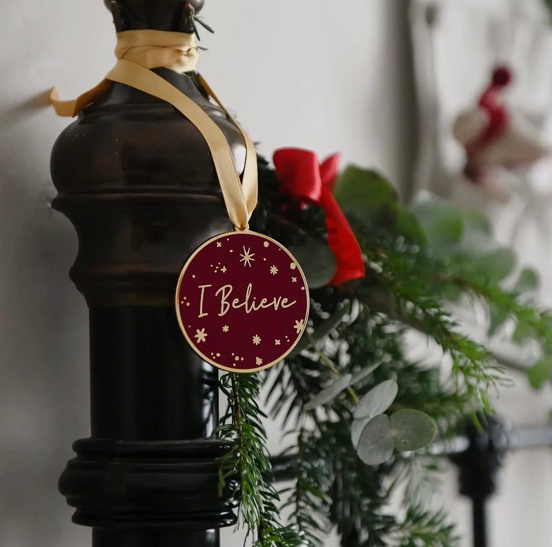 Red 'I Believe' Enamel Christmas Tree Decoration