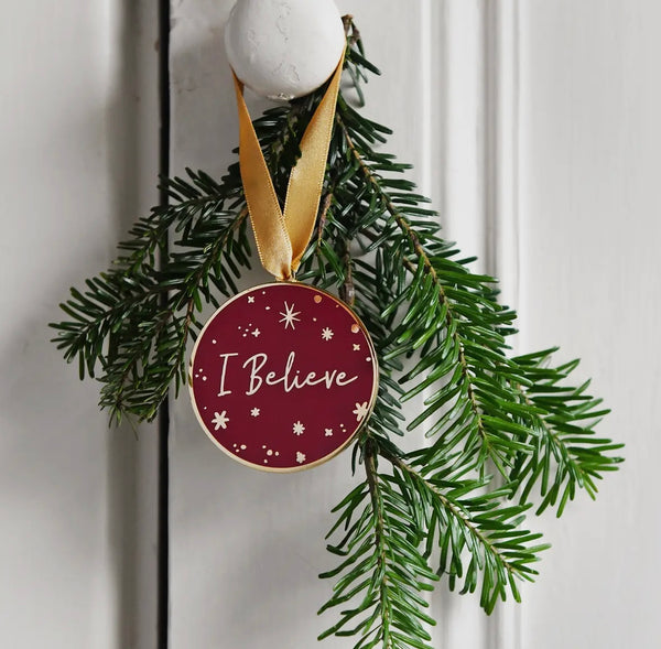 Red 'I Believe' Enamel Christmas Tree Decoration