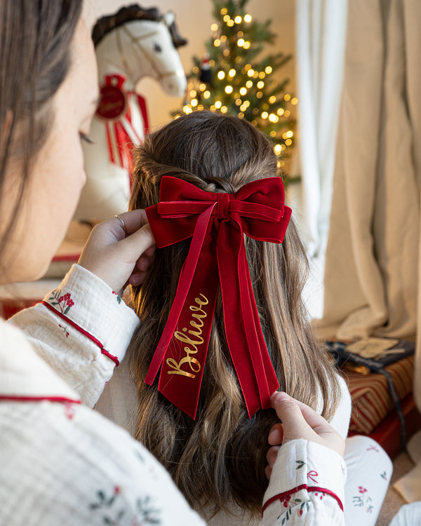 Believe Velvet Double Hair Bow Clip