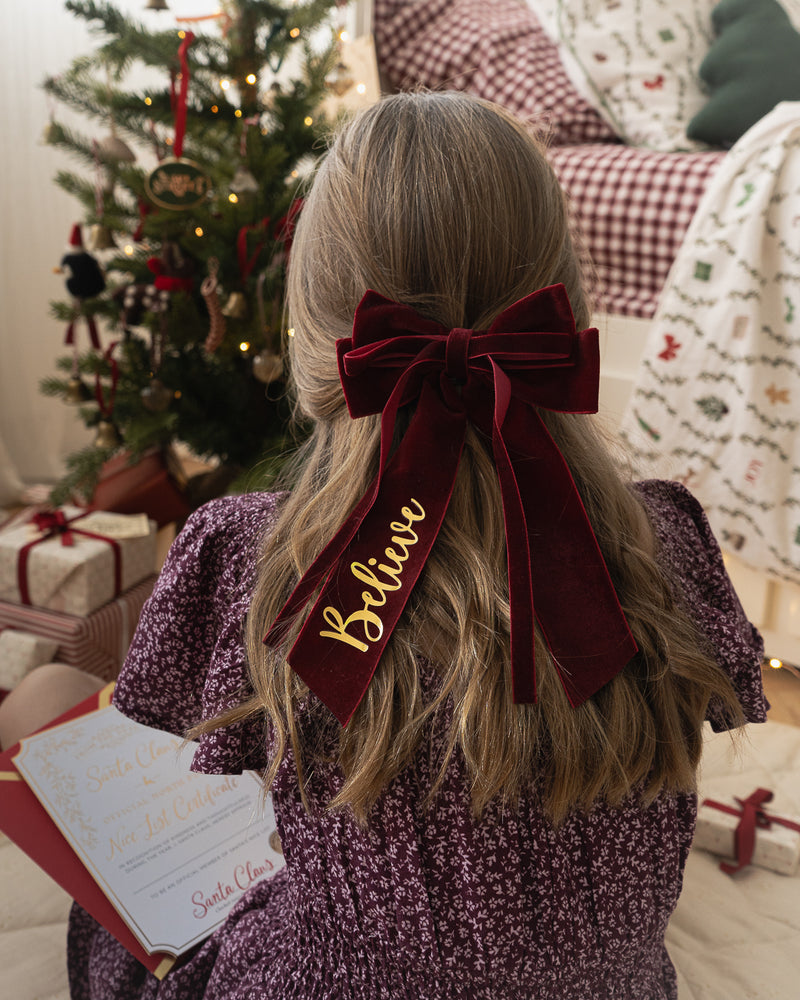 Believe Velvet Double Hair Bow Clip