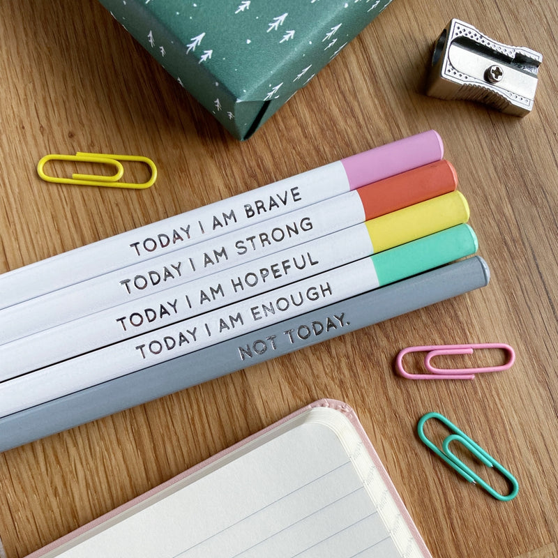 Set of Five Today I Am Positive Pencils