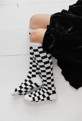 Checkered Lace Top Knee High Socks
