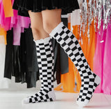 Checkered Lace Top Knee High Socks