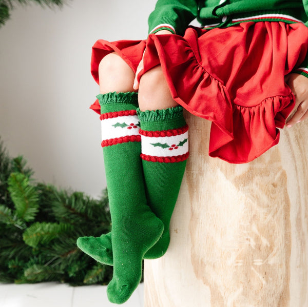 Classic Christmas Mistletoe Knee High Lace Socks