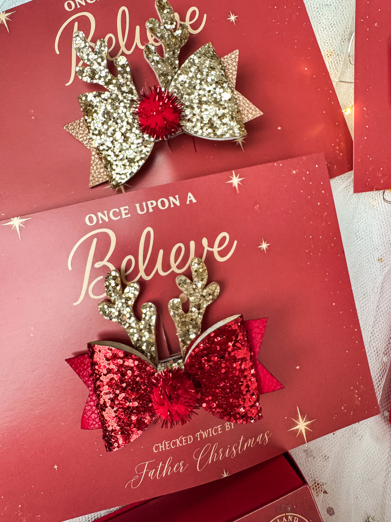 Glitter Reindeer Bow Clip