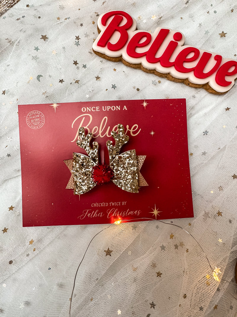 Glitter Reindeer Bow Clip