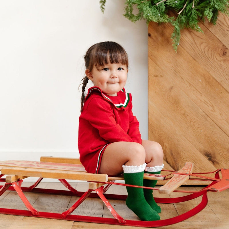 Santa Baby Green Lace Knee High Socks