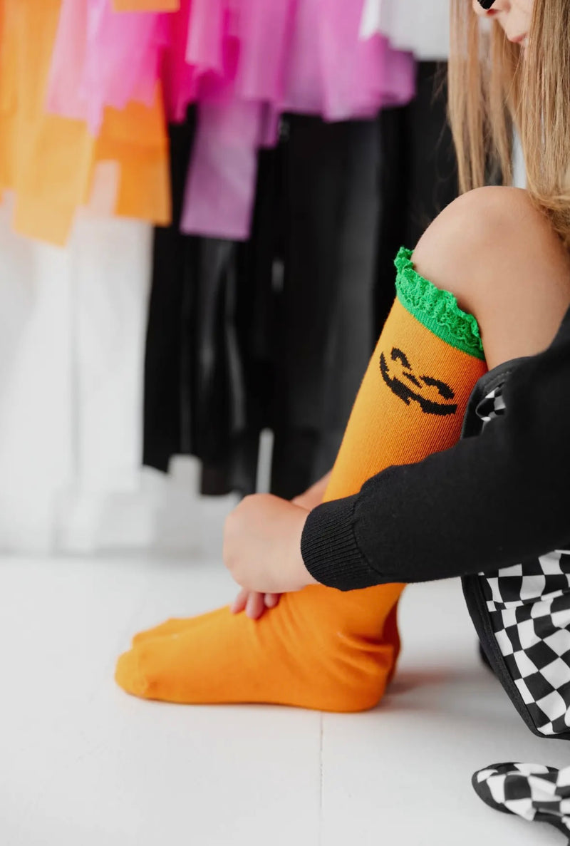 Jack O Lantern Green Lace Top Knee High Socks