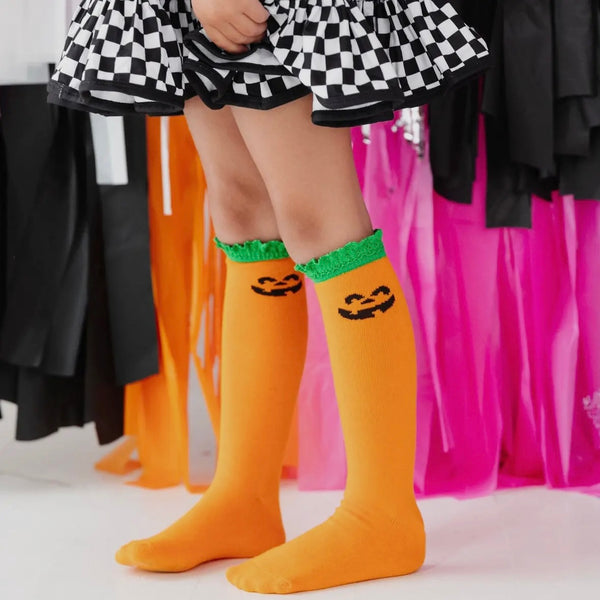 Jack O Lantern Green Lace Top Knee High Socks