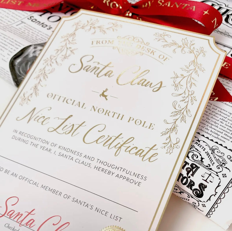 Santa's Nice List Certificate - Gold White