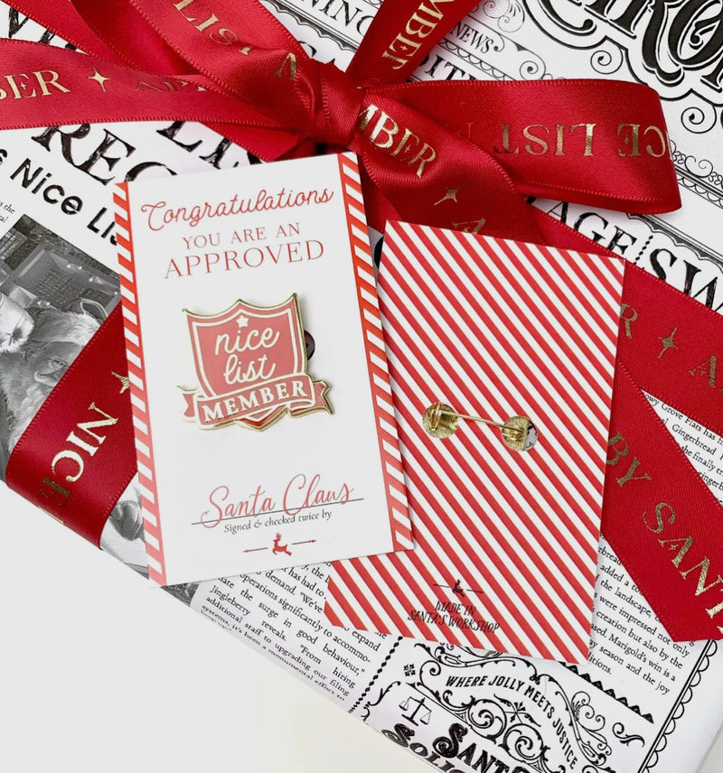 Nice List Member Christmas Enamel Pin Badge Red