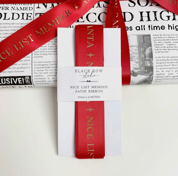 Nice List Member Christmas Red Ribbon 3M