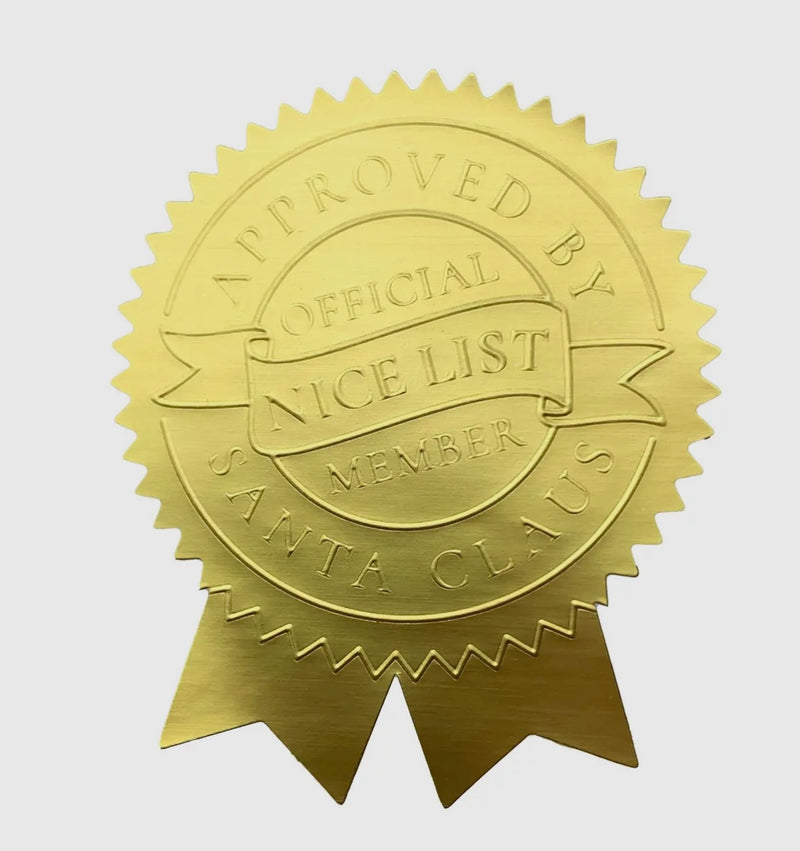 Nice List Member Christmas Embossed Rosette Stickers
