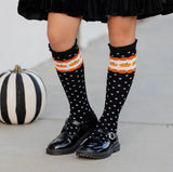 Pumpkin Dot Lace Top Knee High Socks