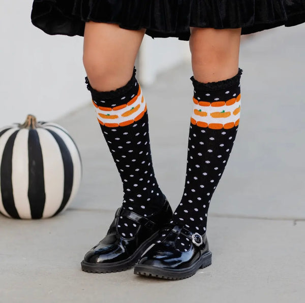 Pumpkin Dot Lace Top Knee High Socks