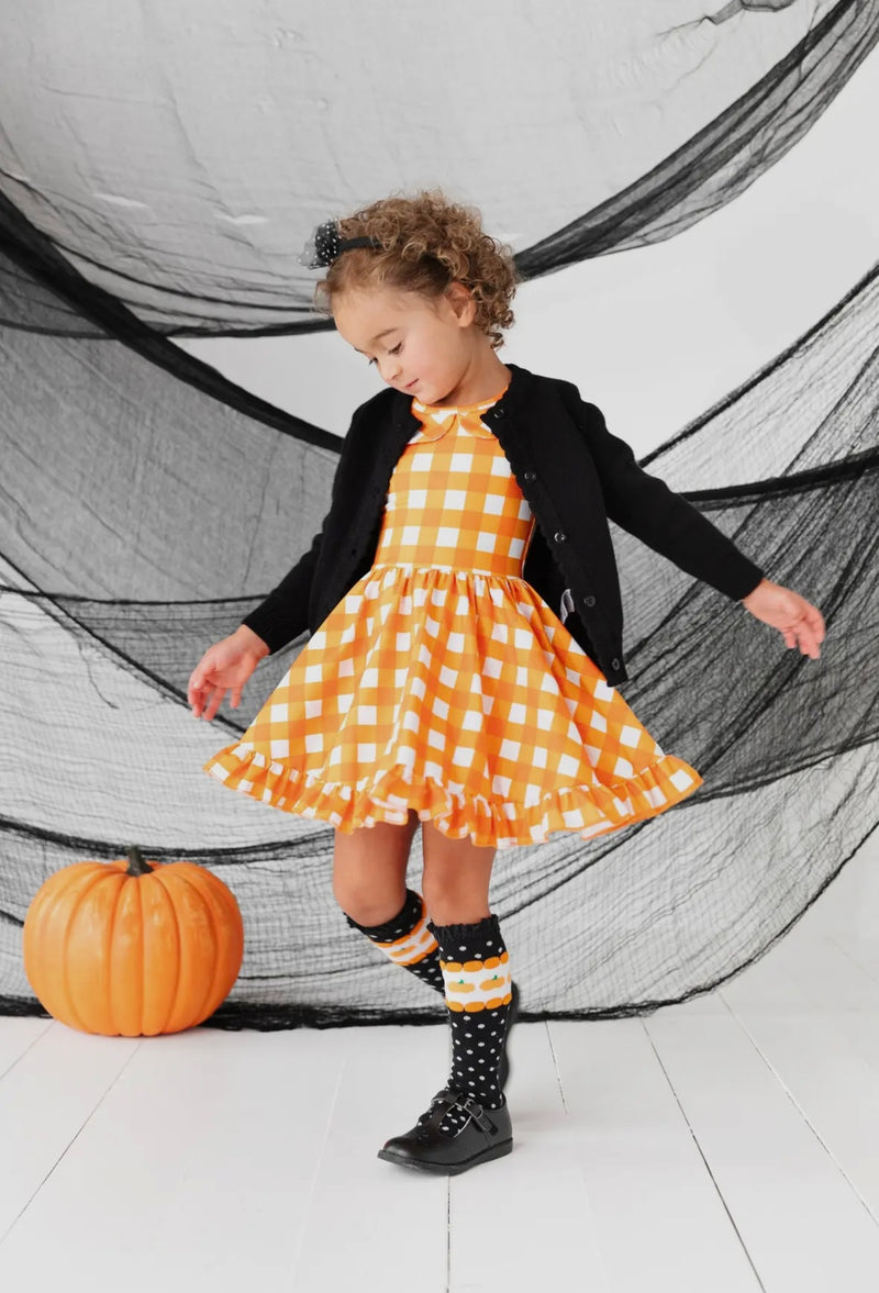 Pumpkin Dot Lace Top Knee High Socks