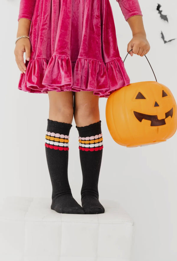 October Bubble Striped Scalloped Knee High Socks