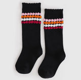 October Bubble Striped Scalloped Knee High Socks