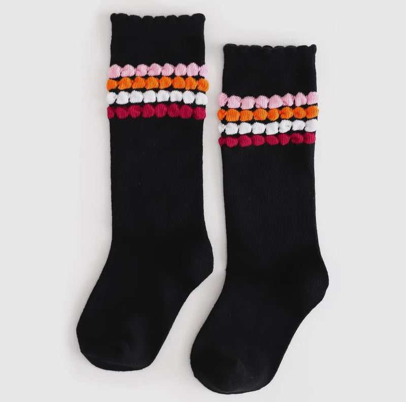 October Bubble Striped Scalloped Knee High Socks