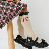 Vanilla Bow Lace Top Knee High Socks