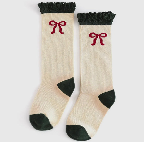 Vanilla Bow Lace Top Knee High Socks