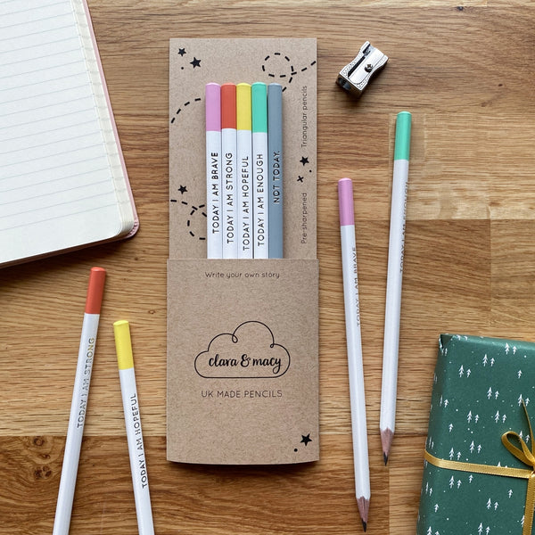Set of Five Today I Am Positive Pencils