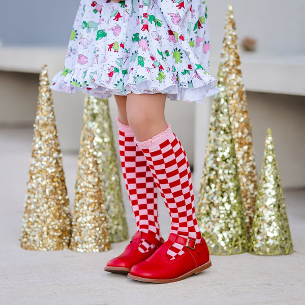 Merry & Bright Chequered Knee High Socks