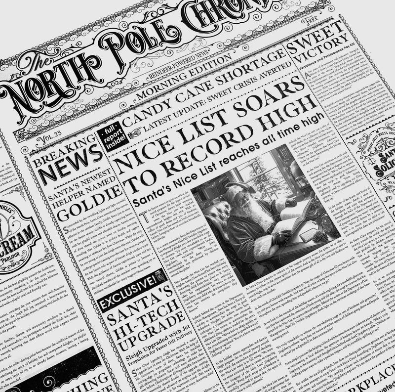 Christmas Newspaper Wrapping Paper - 3 Sheets