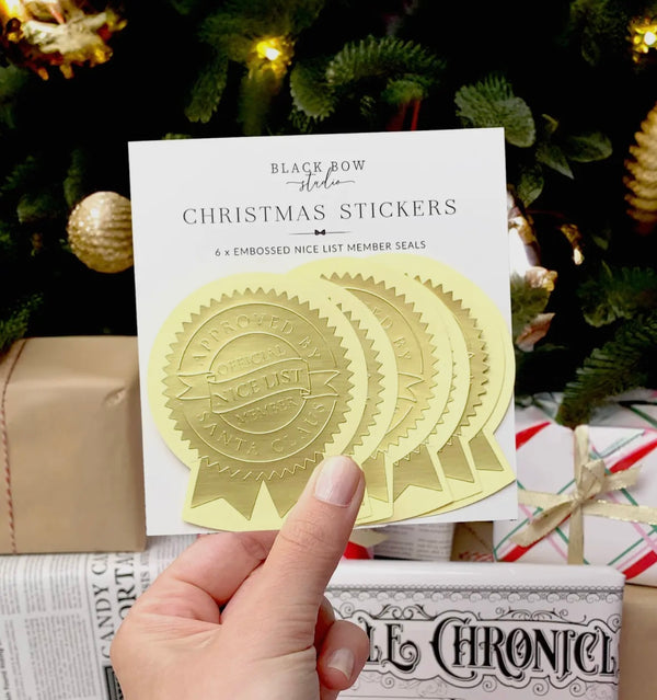 Nice List Member Christmas Embossed Rosette Stickers