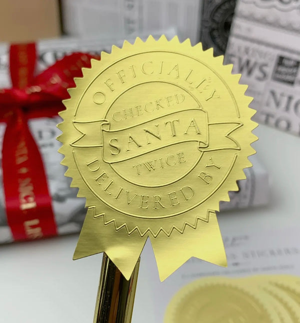 Delivered By Santa Christmas Embossed Rosette Stickers