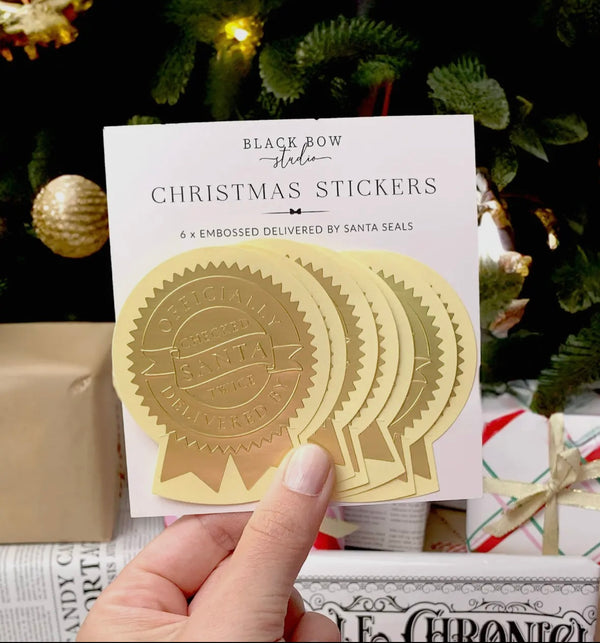 Delivered By Santa Christmas Embossed Rosette Stickers