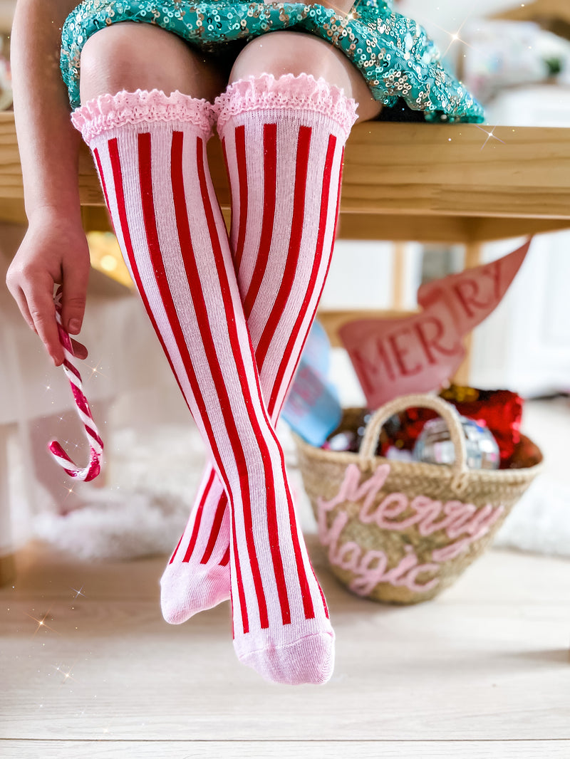 Candy Stripe Lace Top Knee High Socks