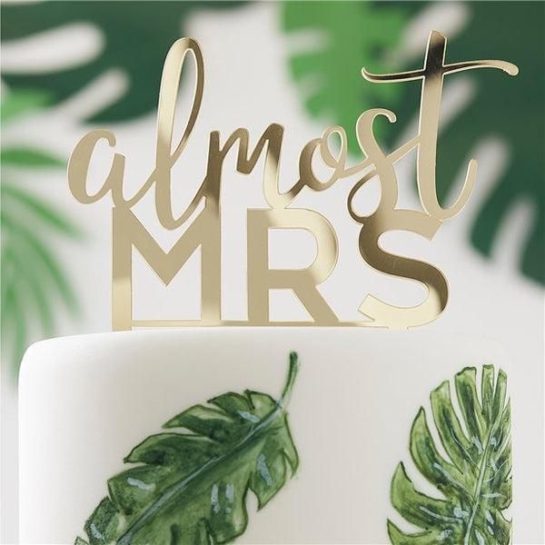 Botanical Hen Party Almost Mrs Gold Cake Topper