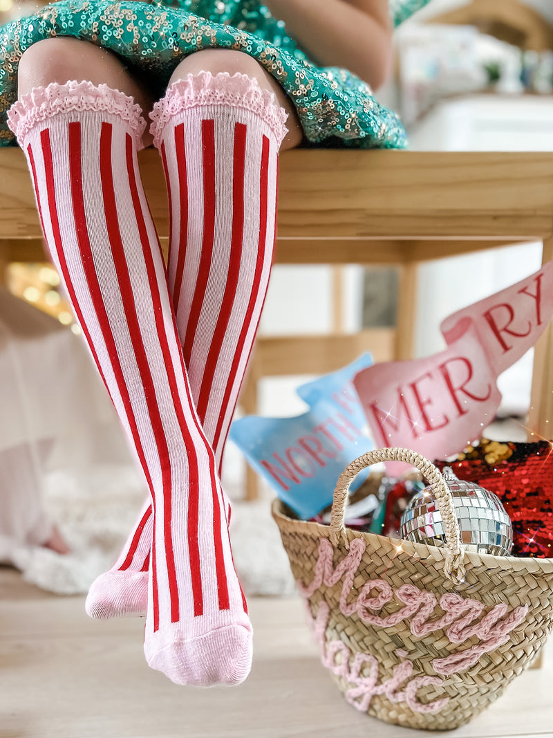 Candy Stripe Lace Top Knee High Socks