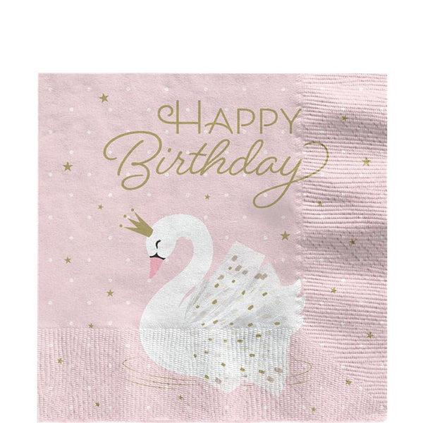 Lovely Swan 'Happy Birthday' Napkins
