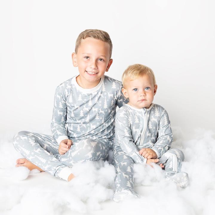 White Christmas Holiday Bamboo Baby Footed Pyjamas