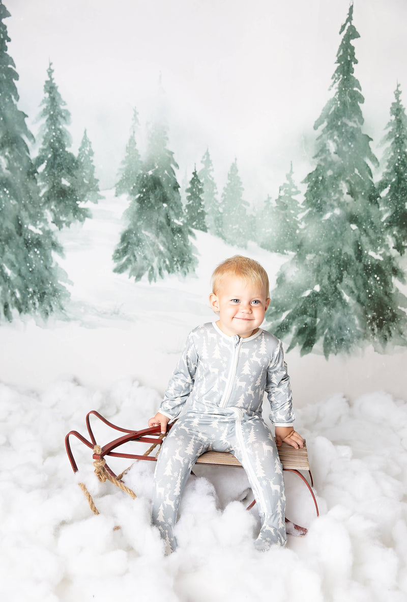 White Christmas Holiday Bamboo Baby Footed Pyjamas