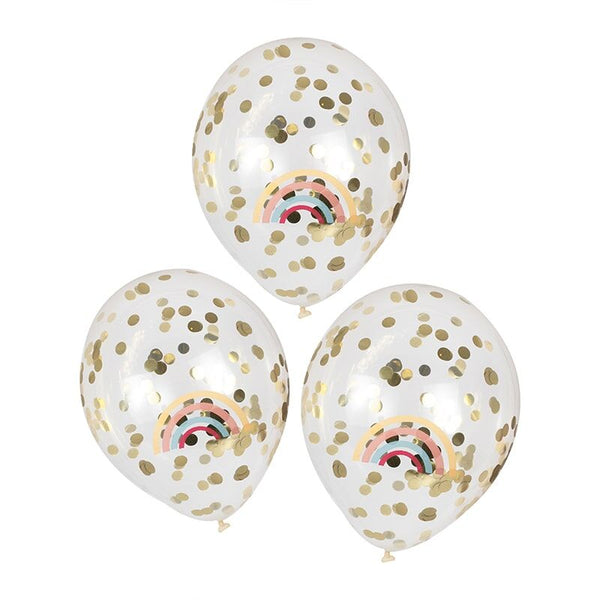Boho Rainbow and Gold Confetti Balloons