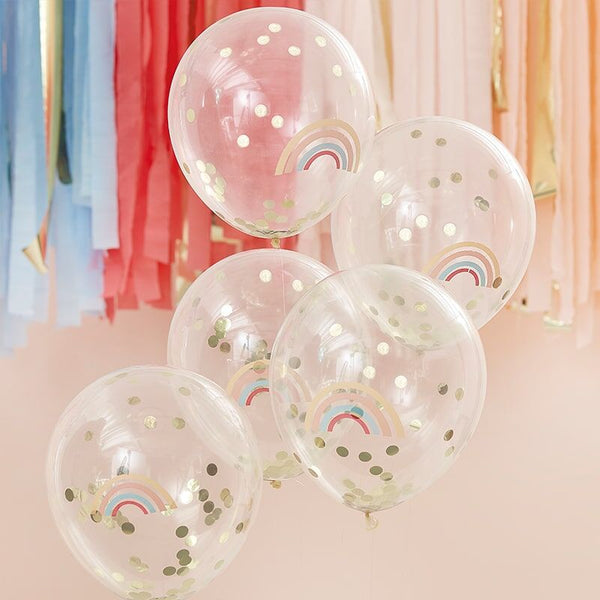 Boho Rainbow and Gold Confetti Balloons