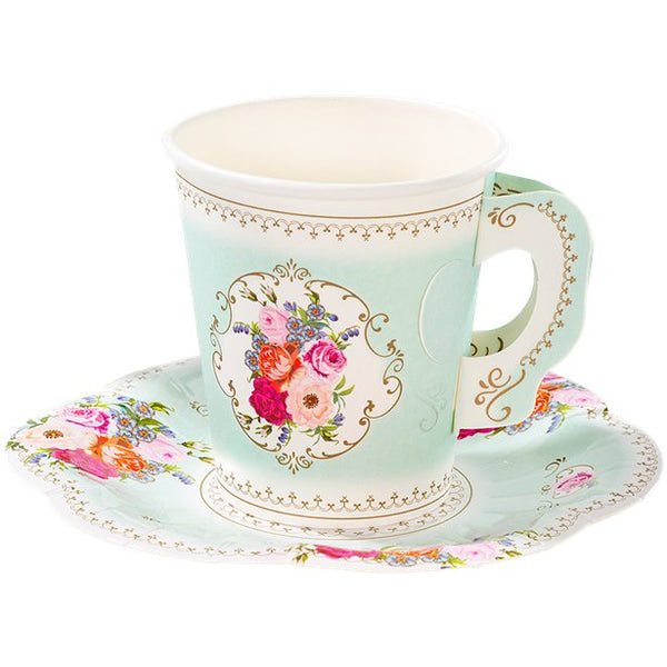 Vintage Tea Party Paper Cups with Saucer