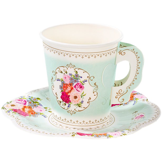 Vintage Tea Party Paper Cups with Saucer