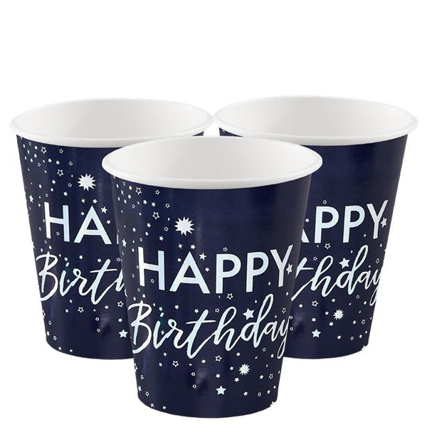 Iridescent Foiled Happy Birthday Paper Cups