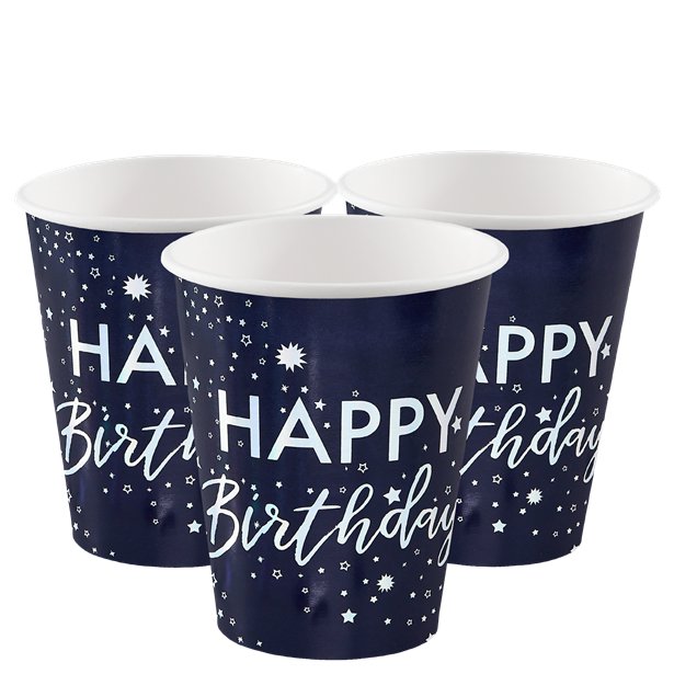 Iridescent Foiled Happy Birthday Paper Cups