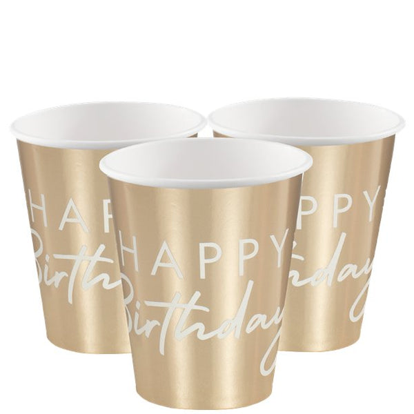 Gold Foil Birthday Cups 8pk