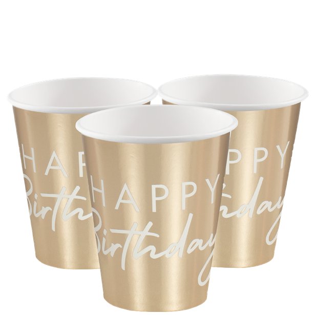 Gold Foil Birthday Cups 8pk