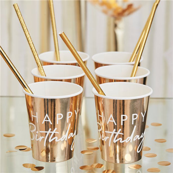 Gold Foil Birthday Cups 8pk