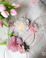 Floral Wire Bunny Ears with White and Pink Pearl Flower