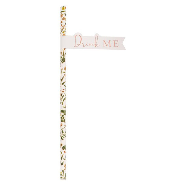 Rose Gold 'Drink Me' Floral Straws 16pk